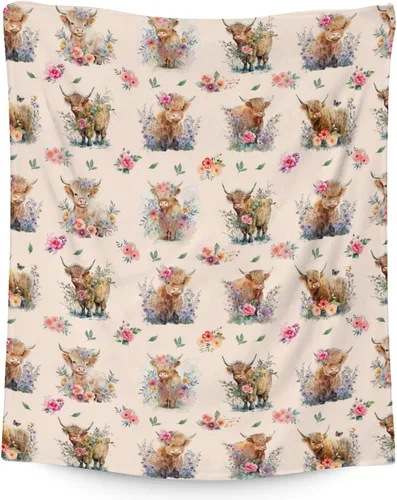 Vista 21 de Mercuryelf Highland Cow - Manta suave, mullida y cálida, 30 x 40 pulgadas, manta pequeña para regazo y cuna, color beige, bonito regalo para bebé