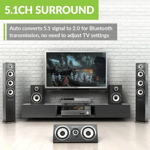 Vista 3 de Avantree Orbit - Transmisor de Audio Bluetooth 5.0 para TV con Soporte de Paso de Sonido Envolvente 5.1, Clase 1 de Largo Alcance, Pantalla LED
