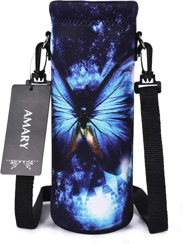 Vista 8 de AMARY Bolsa de neopreno para botella de agua de 33.8 fl oz con correa ajustable para el hombro, cubierta aislada para botellas de acero Aves