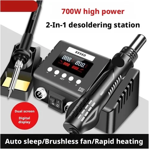 Vista 3 de Soldering Iron Station, Smart 2-in-1 SMD Rework Soldering Station 8898D, Dual Digital Display Hot Air Gun & Iron Kit