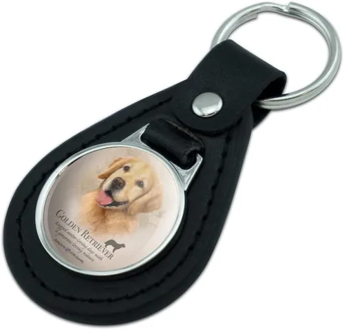 Vista 2 de GRAPHICS & MORE Llavero de cuero negro Golden Retriever de raza de perro, Negro