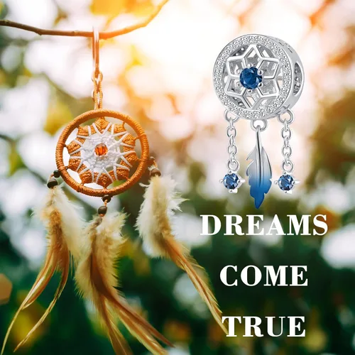 Vista 6 de Abalorio de cristal con diseño de atrapasueños espirituales y plumas colgantes para pulsera Pandora