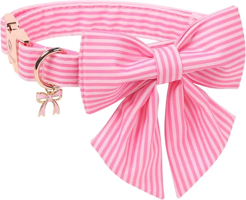 Vista 8 de DOGWONG Collar de otoño para perro con lazo, collar de moño para perro de Acción de Gracias, collar ajustable de algodón de otoño con hoja de arce