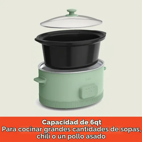 Vista 2 de BELLA 6.0 Qt Olla de cocción lenta programable, revestimiento antiadherente de cerámica, temperatura ajustable y tiempos de cocción, olla