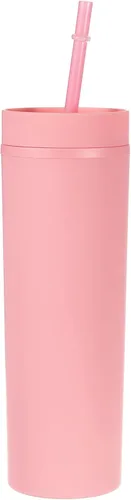 Vista 11 de uxcell Vaso delgado con tapas y pajitas, vaso delgado de 16 onzas color negro mate a granel, vaso acrílico pastel reutilizable, vaso de plástico