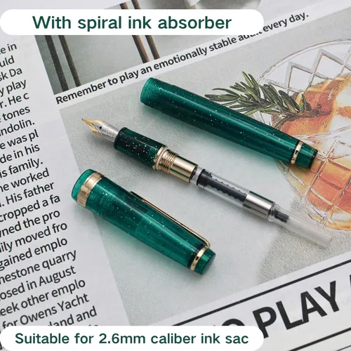Vista 20 de 82 Pluma estilográfica - Barril de material acrílico, plumín extrafino de iridio con convertidor de tinta, pluma de escritura suave, diseño clásico