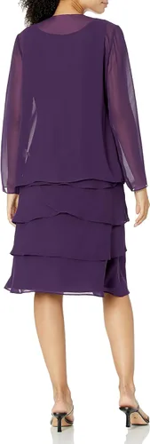 Vista 5 de SL Fashions Vestido de chaqueta de lentejuelas escalonadas adornado para mujer pequeño y regular Púrpura