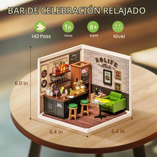 Vista 4 de ROBOTIME Kit de casa en miniatura de bricolaje con plástico, juego de juguete de construcción de casa con LED, kit de fabricación de tienda