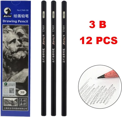 Vista 2 de Lápices de bocetos, pinturas artísticas, lápices de madera, lápices profesionales, 12 piezas (3B)