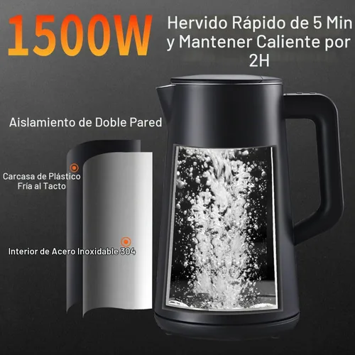 Vista 4 de Tetera eléctrica de 1,5 L, control de temperatura, color negro