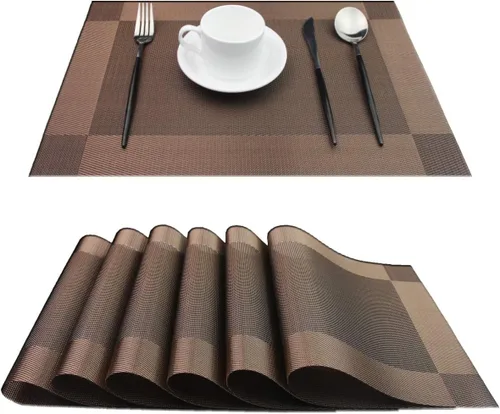 Vista 23 de PIGCHCY Juego de 4 manteles individuales en forma de cuña para mesa de comedor, tejido cruzado, lavables, resistentes al calor, manteles Bambúes