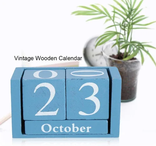 Vista 6 de Yosoo Health Gear Calendario de escritorio con fecha cambiable diaria, calendario perpetuo vintage de madera para uso en una cafetería, restaurante