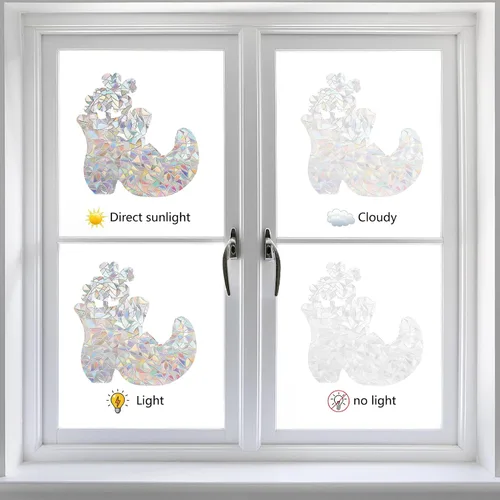 Vista 4 de GORGECRAFT 19 calcomanías de trébol para ventana de arco iris, cristal de cuatro hojas, no adhesivas, anticolisión, calcomanías de la suerte
