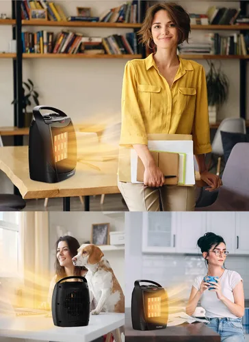 Vista 8 de Calentador ambiental portátil eléctrico, calentador de cerámica con termostato de 1500 W/750 W, calienta hasta 200 pies cuadrados en minutos, seguro