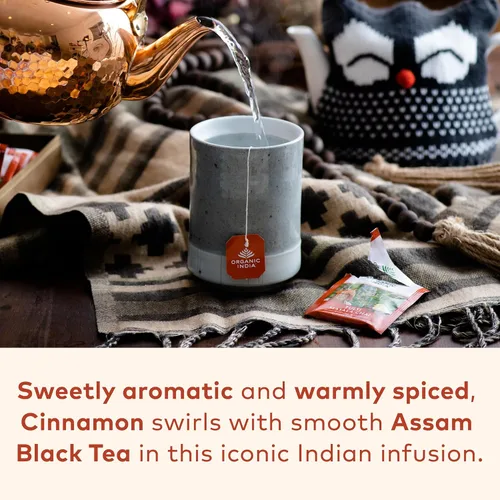 Vista 7 de Bolsas de té Organic India Tulsi Masala Chai - Albahaca Sagrada, té negro, especias con jengibre, alivio del estrés, apoyo inmunológico, USDA