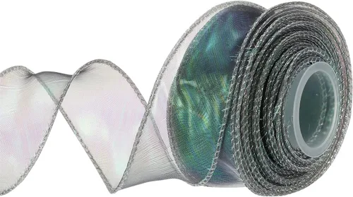Vista 55 de MECCANIXITY - Cinta de organza con cable de 1 1/2" de ancho, brillante, transparente, con brillo irisado en tonos pastel, cinta de gasa para Beige