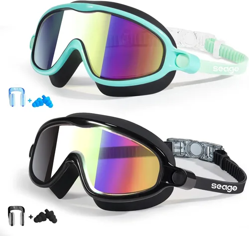 Vista 9 de Seago Paquete de 2 gafas de natación antivaho anti-UV de visión amplia para niños de 3 a 14 años