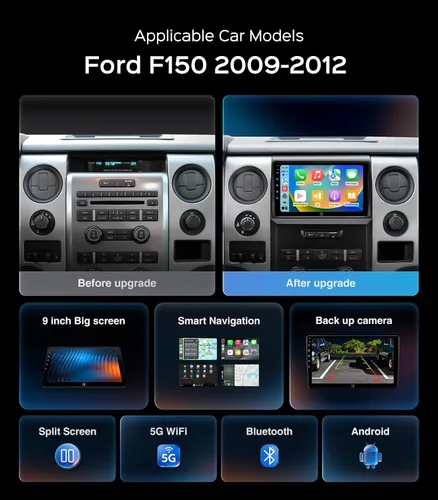 Vista 2 de 9' QLED Android Radio de coche estéreo para Ford F150 2009-2012,2013 2014 STX XL 64G CarPlay inalámbrico y Android Auto/navegación