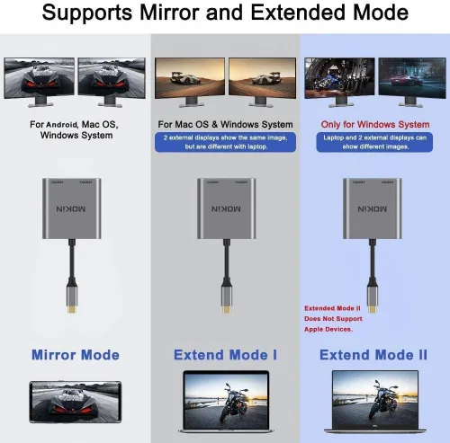 Vista 3 de Estación de acoplamiento USB C Estación de acoplamiento tipo USB C a adaptador HDMI para monitor dual 4K@60HZ para MacBook Pro 2020-2016, MacBook