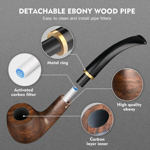 Vista 2 de Scotte pipa para fumar tabaco de madera de ébano lobular, pipa para tabaco, elemento filtro de 9 mm