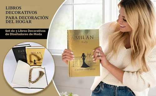 Vista 7 de SIMPLIFY ASTHETIC - Juego de 3 libros decorativos con cuentas de guirnalda dorada - Libros decorativos para mesa de café, decoración del hogar