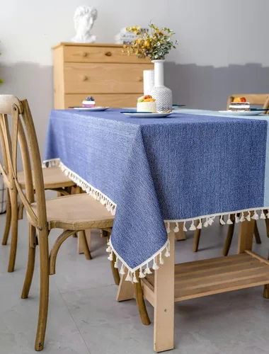 Vista 3 de Party Table Cover, 24 x 24 inch, Square, Blue Green-Patchwork, Cotton Linen Patchwork Table Cloth Washable