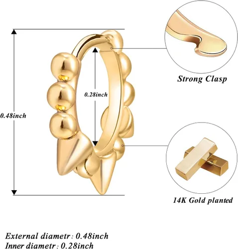 Vista 6 de Aretes de aro pequeños chapados en oro de 14 quilates, hipoalergénicos, minimalistas