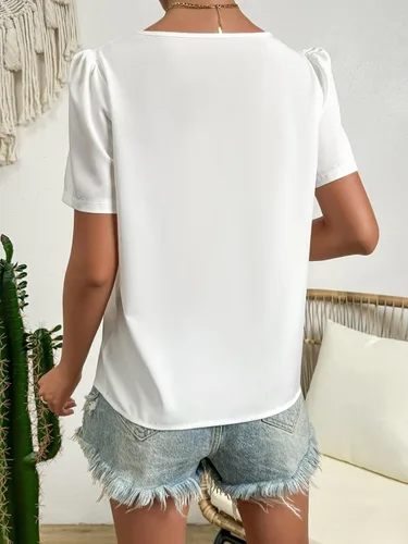 Vista 2 de Floerns Blusa de manga corta con cuello asimétrico elegante para mujer