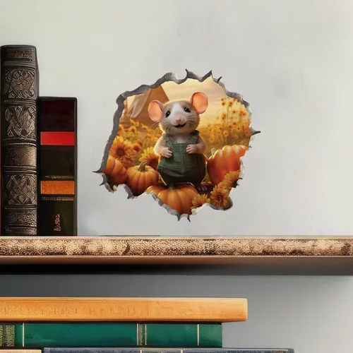 Vista 2 de Calcomanía de pared 3D con parche de calabaza con agujero de ratón
