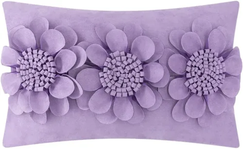 Vista 19 de JWH - Funda de almohada de flores 3D, terciopelo, rosa brillante, 12 x 20 pulgadas Acento decorativo de girasol, diseño floral lumbar, cama