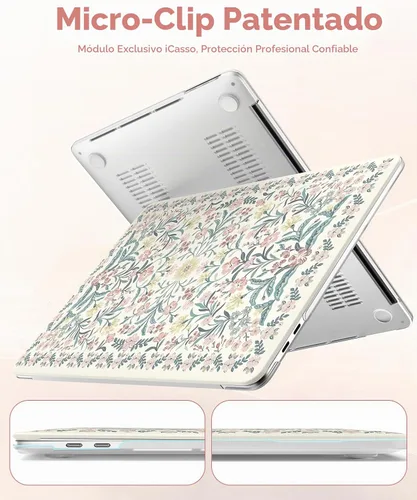 Vista 5 de iCasso Funda para MacBook Pro de 13 pulgadas M2 2025 A2338 Rosa Floral 1-Rosa Boho Floral