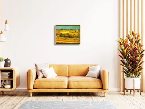 Vista 4 de Wieco Art Arte de pared enmarcado de la cosecha en La Crau con Mont Majour por Van Gogh pinturas al óleo Reproducción impresiones abstractas
