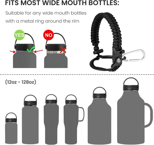 Vista 2 de RAYMYLO Botella de agua aislada con mango Paracord