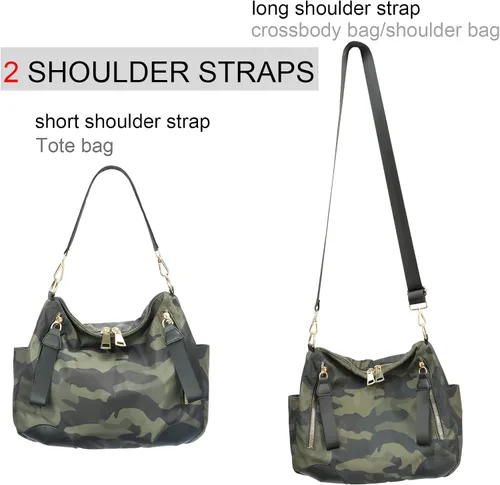 Vista 3 de PAKFIEKS Bolso cruzado de nailon impermeable para mujer, bolso de mano de camuflaje de gran capacidad, antirrobo, ligero, bolso de hombro de viaje