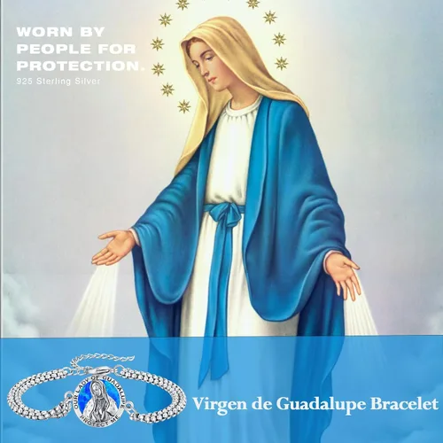 Vista 76 de Pulsera unisex de San Miguel/Cristóbal/Benedicto/Jude/José/Guadalupe/Ángel de la Guarda/Santa Muerte Pulsera de plata de ley 925 con cadena de doble