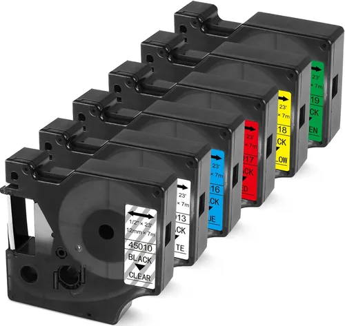 Vista 10 de Compatible con cinta de etiquetas Dymo D1 45010 1/2 pulgada x 23 pies, negro sobre transparente