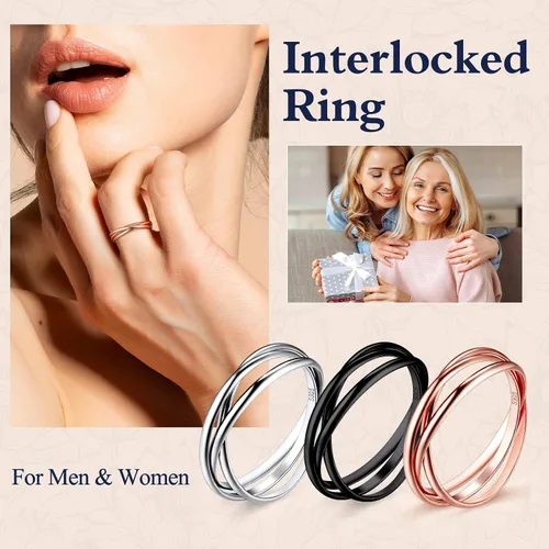Vista 5 de Suplight Anillos entrelazados de plata de ley para mujer, anillo simple para ansiedad, anillos de polvo de estrellas lisos, anillo apilable