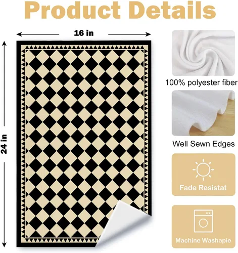 Vista 6 de Toallas de Cocina a Cuadros Neutros Bohemios, Toallas de Cocina y Té a Cuadros Beige y Negro para Decoración de Cocina, Toallas de Mano Retro