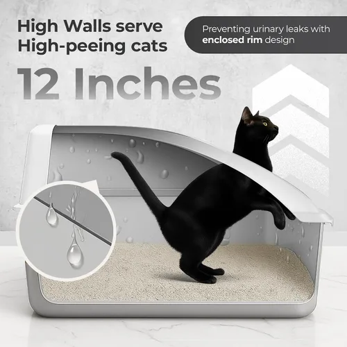 Vista 5 de Caja de arena XL de acero inoxidable con tapa para gatos grandes, evita olores y manchas, a prueba de fugas, libre de óxido y antiadherente, caja