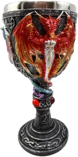 Vista 3 de Ebros Gift Gran rojo azul púrpura noche terror alado Tríada demoníaca dragón bebida vino copa copa cáliz figura 8oz Calabozos y dragones Fantasía