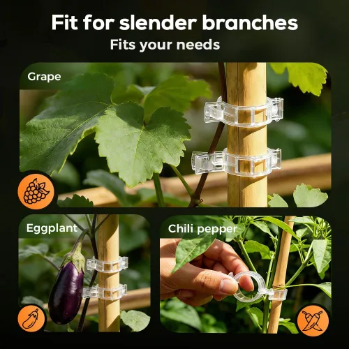 Vista 4 de Clips de soporte para plantas, clips de tomate mejorados 2026 para plantas trepadoras, clip de jardín de plástico reutilizable para tallos de uva