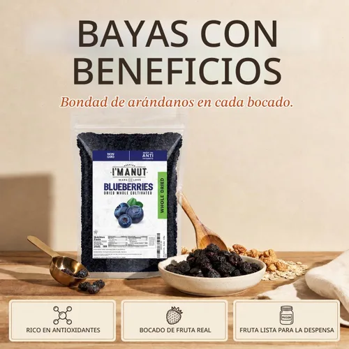 Vista 3 de Arándanos secos, 1 libra (16 oz), regordete y masticable, sin maní ni gluten