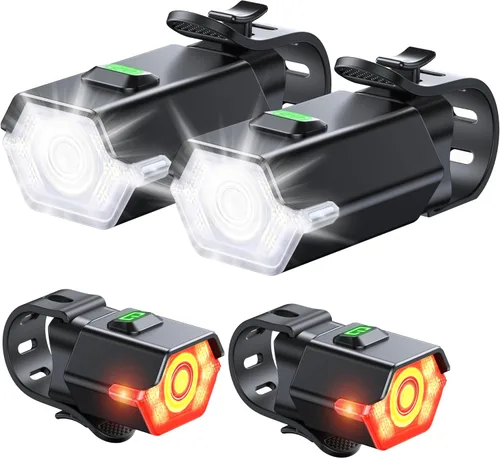 Vista 9 de Zewdov High Lumen Super Bright Bike Lights for Night Riding, Adjustable Modes Bicycle Lights Front and Rear, Rechargeable & IP65 Waterproof Bike