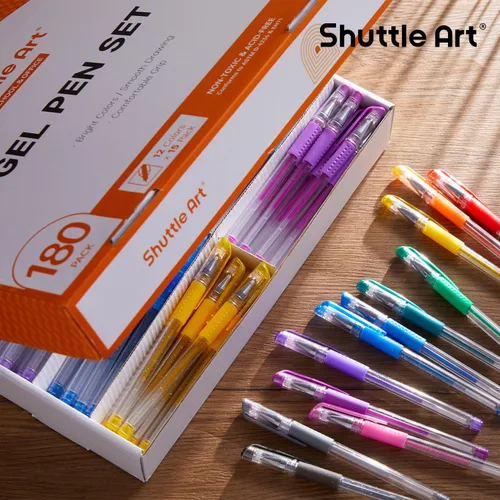 Vista 7 de Shuttle Art Bolígrafos de gel, paquete de 180 bolígrafos de gel, 12 colores surtidos a granel para adultos, libros de colorear, dibujo, garabatos
