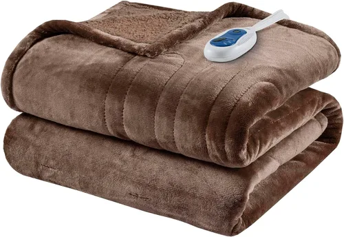 Vista 13 de Beautyrest Manta térmica, manta eléctrica, suave, cálida y reversible, manta térmica Sherpa para oficina, sofá, 3 ajustes de calor, apagado