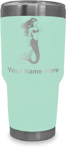 Vista 11 de LaserGram Vaso aislado al vacío de 20 onzas, sirena, grabado personalizado incluido (negro)