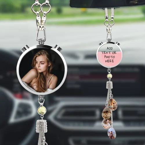 Vista 10 de AIFLM Adornos Personalizados de Foto de Cristal para Colgar en Coche Adornos Personalizados Estéticos para Espejo Adornos Personalizados
