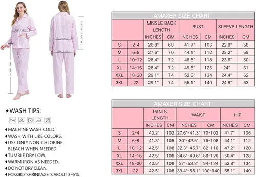Vista 7 de Amaxer Conjunto de pijama 100% algodón para mujer, de manga larga, suave, con botones, con cordón elástico