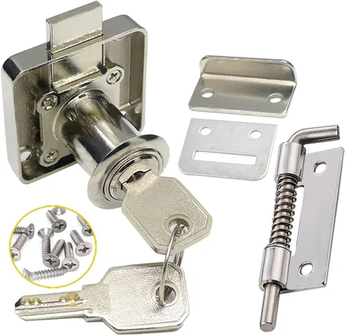 Vista 9 de Cerradura de seguridad pesada para armario con llaves (con llave similar), puerta doble individual, uso general, se adapta a paneles de madera