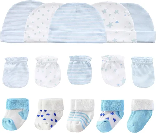 Vista 12 de Ruliby Conjunto de Gorros, Manoplas y Calcetines para Bebé de Algodón, Gorro Beanie Suave para Recién Nacidos, Gorros Guantes para Niñas y Niños 0-6